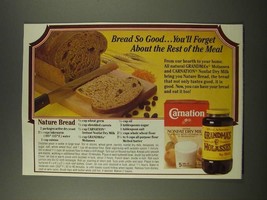 1986 Carnation Nonfat Dry Milk &amp; Grandma&#39;s Molasses Ad - Nature Bread recipe - £14.78 GBP