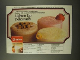 1986 Carnation Nonfat Dry Milk Ad - Chocolate, Orange &amp; Strawberry Shake Recipes - £14.49 GBP