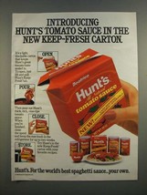 1986 Hunt&#39;s Tomato Sauce Ad - Keep-Fresh Carton - £14.78 GBP