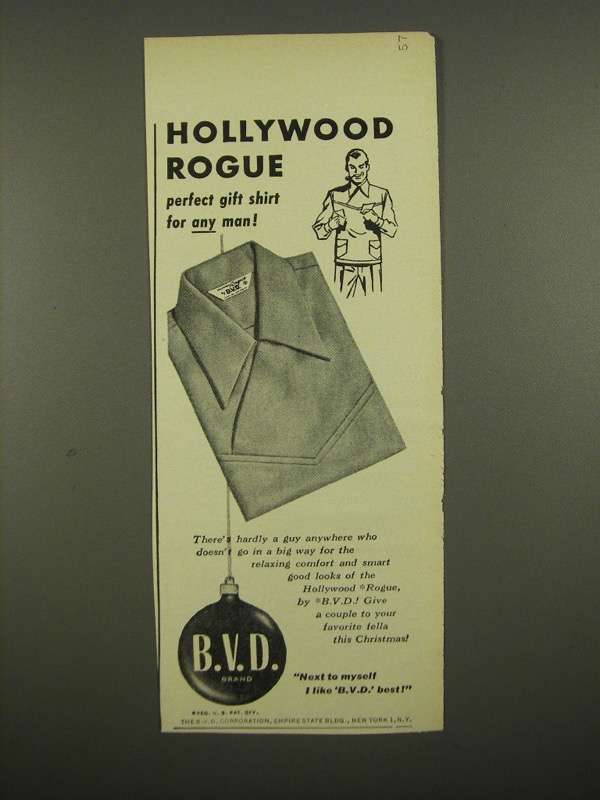 1948 B.V.D. Hollywood Rogue Shirt Ad - Perfect Gift Shirt - $18.49