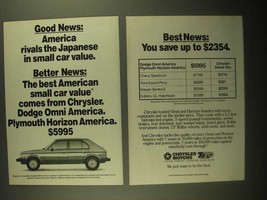 1987 Chrysler Dodge Omni and Plymouth Horizon Ad - £14.77 GBP