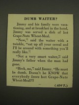 1948 Post Grape-Nuts Wheat-Meal Ad - Dumb Waiter? - £14.48 GBP
