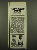 1964 Adolph&#39;s Salt Substitute and Seasoned Salt Substitute Ad - Salt-Free Diet? - £14.53 GBP