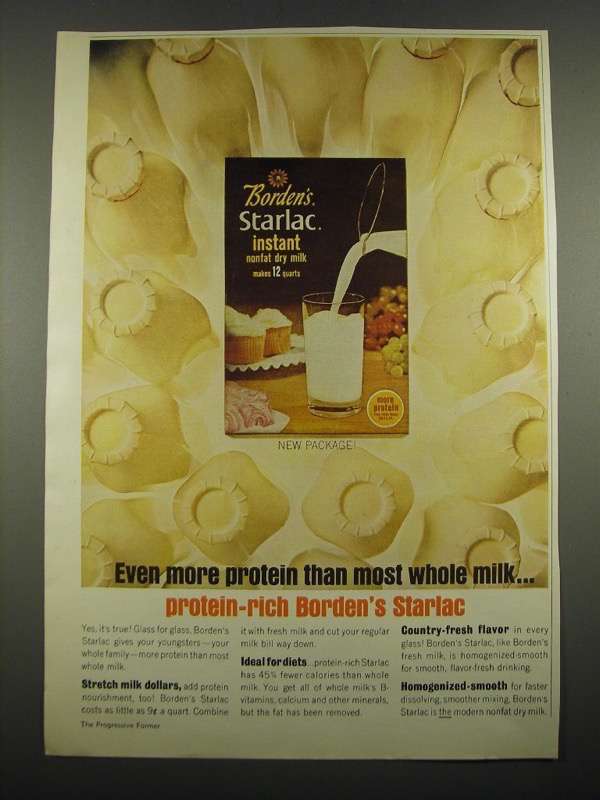 1964 Borden's Starlac instant nonfat dry milk Ad - Even More Protein - £14.53 GBP