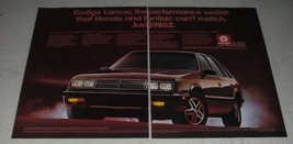 1986 Dodge Lancer Ad - Honda and Pontiac Can&#39;t Match - $18.49