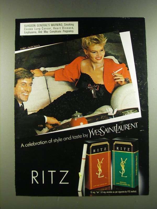 Primary image for 1986 Yves Saint Laurent Ritz Cigarettes Ad - A Celebration