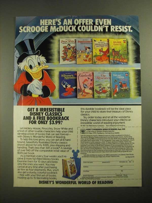 1987 Disney's Wonderful World of Reading Books Ad - Scrooge McDuck - £14.55 GBP