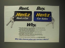 1987 Hertz Rent A Car and Car Sales Ad - Rent Buy - £14.78 GBP