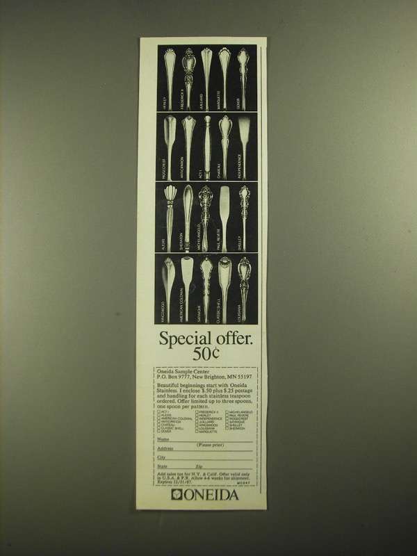 1987 Oneida Stainless Spoons Ad - Special Offer - $18.49
