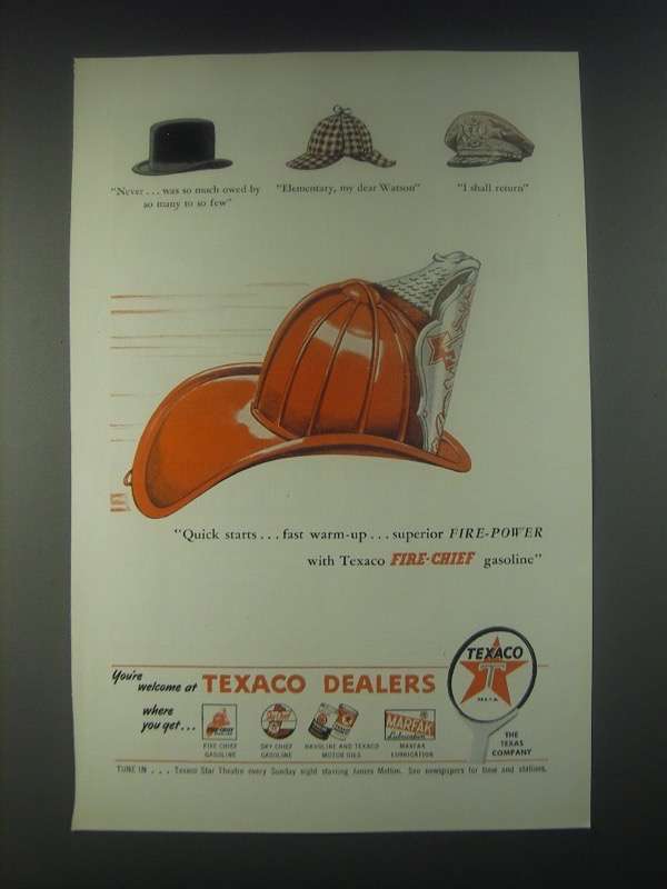 1946 Texaco Fire-Chief Gasoline Ad - Quick Starts - $18.49