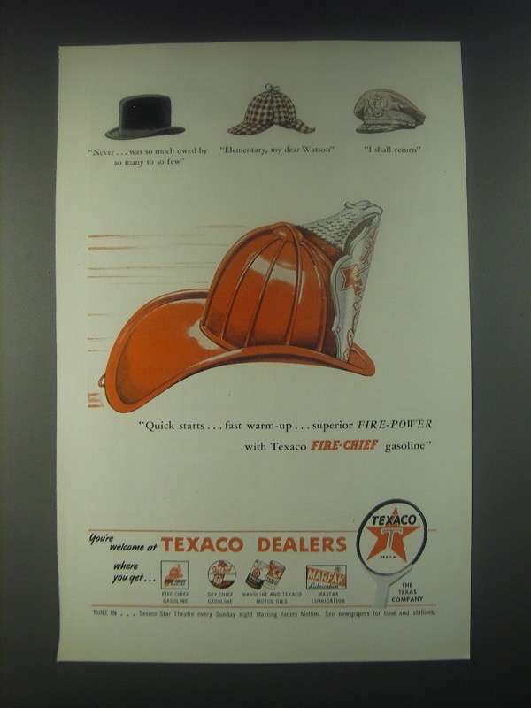 1946 Texaco Fire-Chief Gasoline Ad - Quick Starts - £13.89 GBP