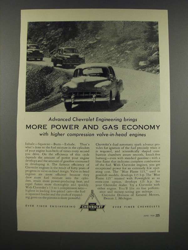Primary image for 1954 Chevrolet Cars Ad - More Power and Gas Economy