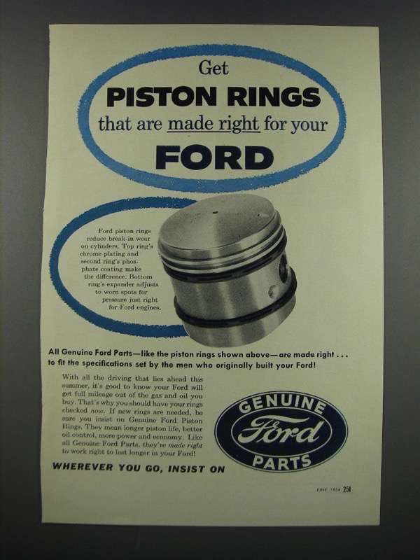 1954 Ford Piston Rings Ad - Made Right For Your Ford - $18.49