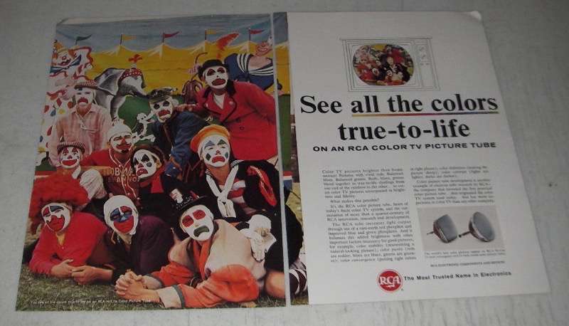 Primary image for 1965 RCA Color Picture Tube Ad - See All the Colors True-to-Life - Clowns