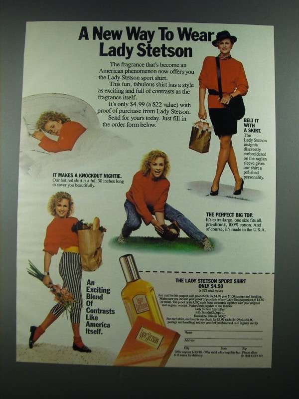 1988 Coty Lady Stetson Perfume Ad - A New Way to Wear - $18.49