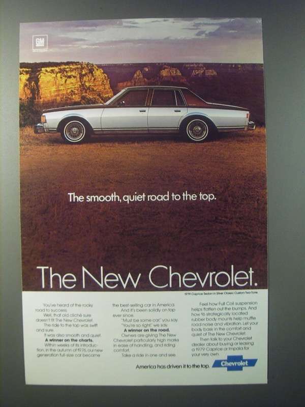 1979 Chevrolet Caprice Sedan Ad - The Smooth, Quiet Road to the Top - $18.49