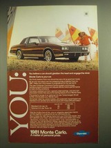 1981 Chevrolet Monte Carlo Ad - Gladden the Heart and Engage the Mind - £14.76 GBP