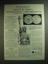 1985 National Historic Mint Statue of Liberty Double Eagle Commemorative Ad - £14.52 GBP