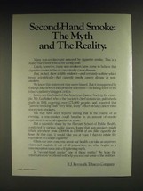 1985 R.J. Reynolds Tobacco Ad - Second-hand smoke: They Myth and the Reality - £14.82 GBP