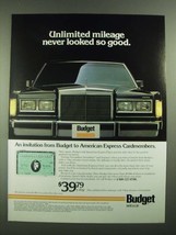 1988 Budget Rent a Car Ad - Unlimited Mileage Never Looked so Good - $18.49