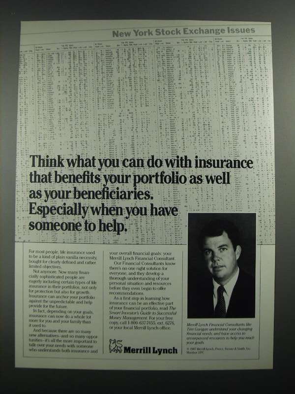 Primary image for 1988 Merrill Lynch Ad - Benefits Your Portfolio As Well as Beneficiaries
