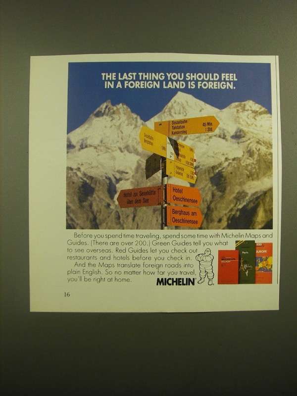 1988 Michelin Maps and Guides Ad - The Last Thing You Should Feel is Foreign - $18.49