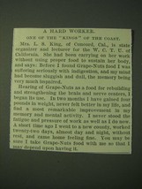 1900 Post Grape-Nuts Cereal Ad - A hard worker - £14.48 GBP