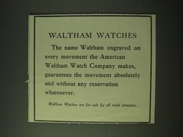 1900 Waltham Watches Ad - Engraved on Every Movement - £14.78 GBP