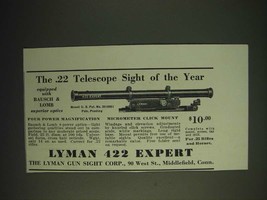 1936 Lyman 422 Expert Scope Sight Ad - The .22 telescope sight of the year - $18.49