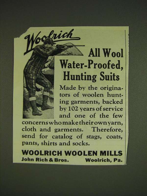 1934 Woolrich Hunting Suits Ad - All Wool Water-Proofed, Hunting Suits - $18.49