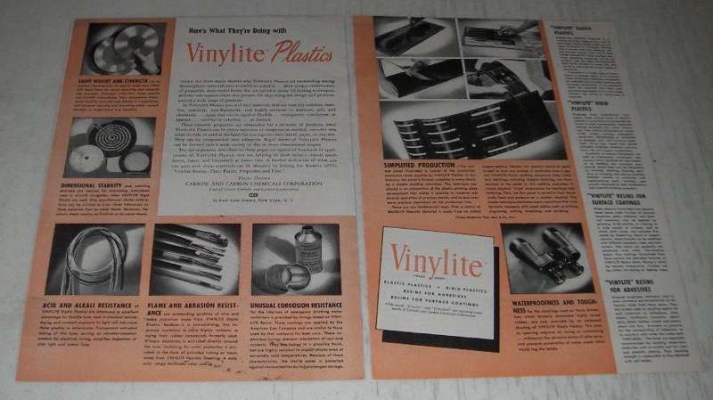 Primary image for 1943 Union Carbide Vinylite Plastic Ad - Here's what they're doing