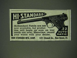 1945 Hi-Standard .22 Autotmatic Pistol Ad - £14.72 GBP