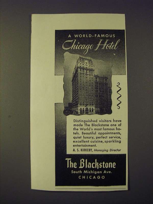 Primary image for 1942 The Blackstone Hotel Ad - A World-Famous Chicago Hotel