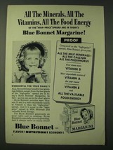 1955 Blue Bonnet Margarine Ad - All the minerals, all the vitamins - £14.60 GBP