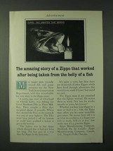 1960 Zippo Cigarette Lighter Ad -Taken From the Belly of a Fish - $18.49