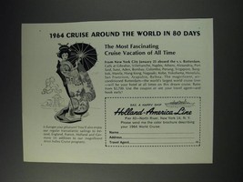 1963 Holland-America Line Ad - 1964 cruise around the world in 80 days - £14.54 GBP
