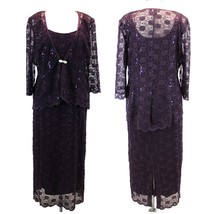 R&amp;M Richards Womens 14 Two-Piece Dress Purple Sequin Lace Mother Of Bride Dressy - £66.62 GBP
