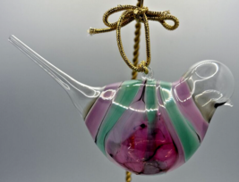 Vintage Art Glass Bird Purple Pink Green Ornament U257/5Bird - £31.37 GBP