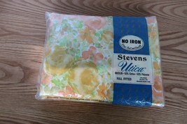 Vtg Steven&#39;s Utica Sheet Full Fitted Orange, Green &amp; Pink NOS orig. pkg. - £31.45 GBP