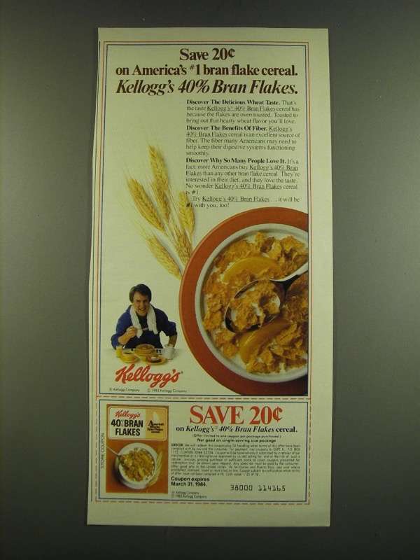 1983 Kellogg's 40% Bran Flakes Cereal Ad - Save 20 - $18.49