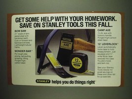 1984 Stanley Ad - Bow Saw, Wonder Bar, Camp Axe and Leverlock tape - £15.01 GBP