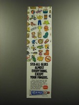 1986 Borden Stix-All Adhesive Ad - Stix-All glues almost everything - $18.49