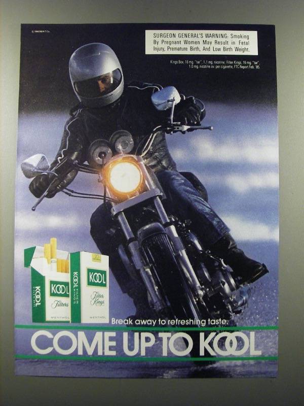 Primary image for 1986 Kool Cigarettes Ad - Break away to refreshing taste. Come up to Kool