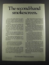 1986 R.J. Reynolds Tobacco Company Ad - The second-hand smokescreen - £14.78 GBP