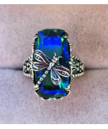 Peacock Quartz Dragonfly Artisan Crafted Ring in Sterling Silver 14.15 c... - £62.87 GBP