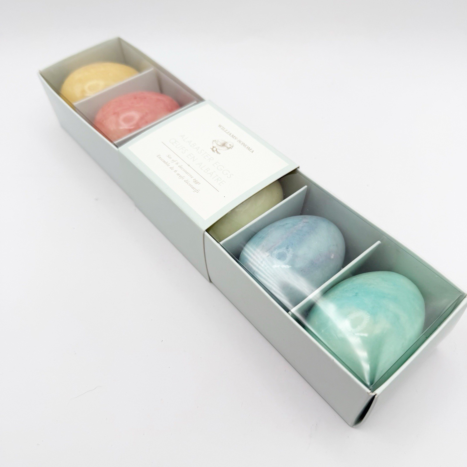 2013 Williams-Sonoma Alabaster Set of 6 Hand Carved Pastel Eggs Italy New In Box Item image 2