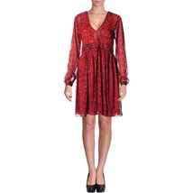  MICHAEL Michael Kors New Womens Red/Black Printed Ruched V-neck Dress 16 - $95.00