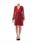  MICHAEL Michael Kors New Womens Red/Black Printed Ruched V-neck Dress 16 - $130.34 CAD