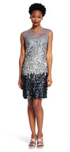 Adrianna Papell New Womens Sterling Fully Beaded Illusion Neck Cocktail Dress 10 - £126.92 GBP