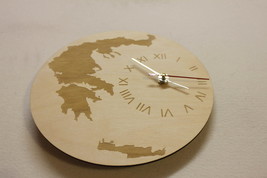 Unigue Shape Bespoke Italian Country Clock Greece Map Wooden - £23.92 GBP